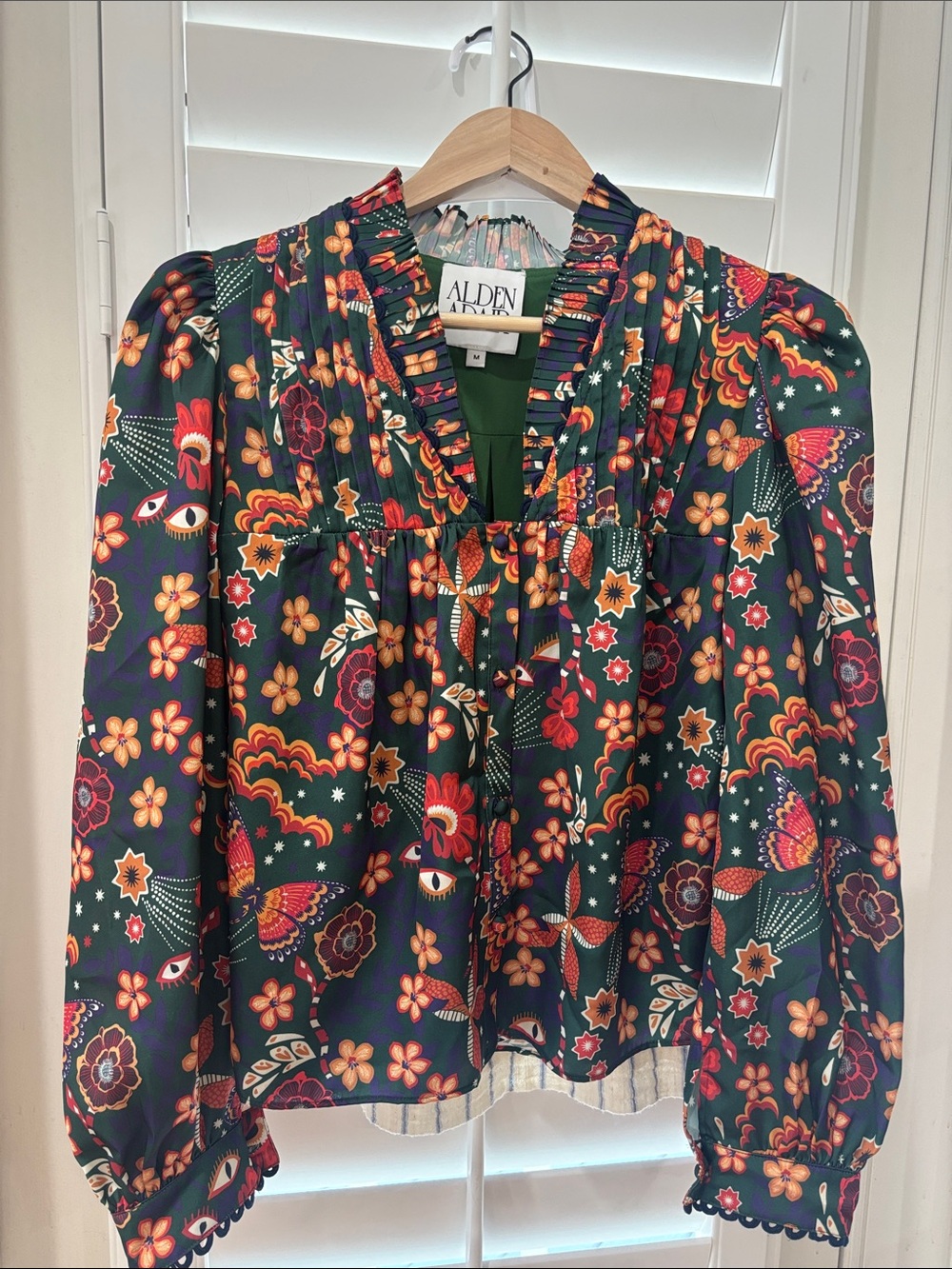 Alden Green Floral Paisley V-Neck Long Sleeve Blouse
